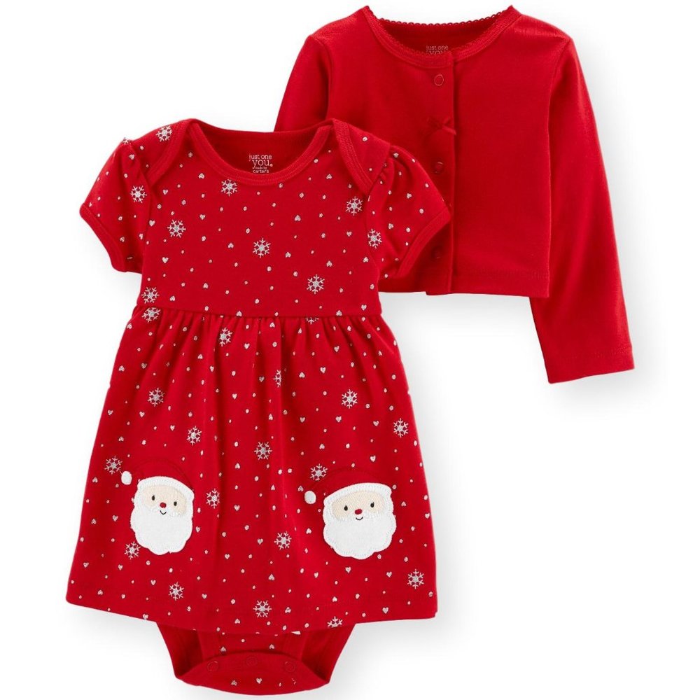 Carter's Baby Girl's Red‎ Santa Dress and Cardigan